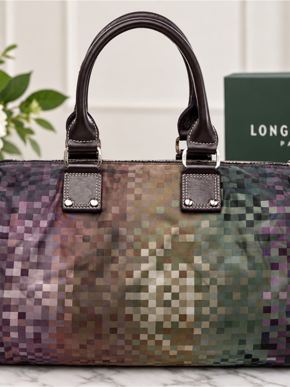 Longchamp Check Hand Bag with Plum Interior - Picture 3 of 4